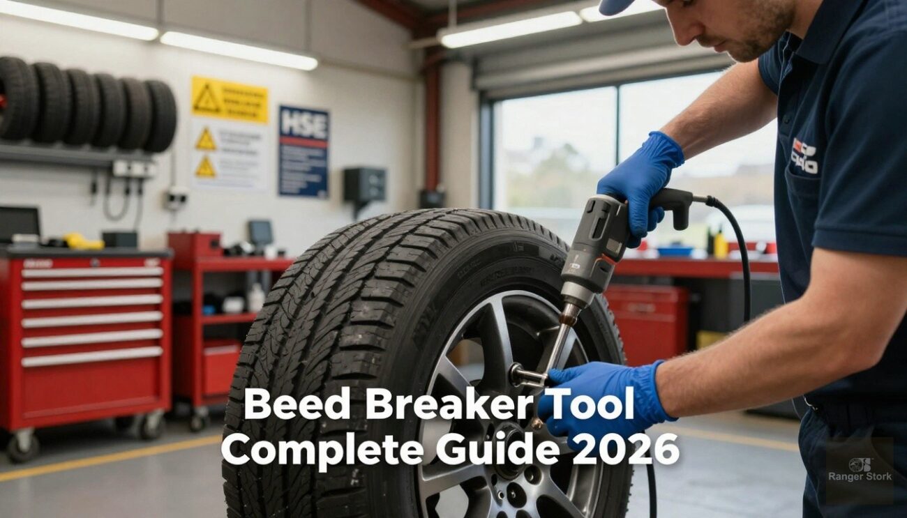 pneumatic bead breaker tool breaking tyre bead from alloy rim - UK workshop professional guide