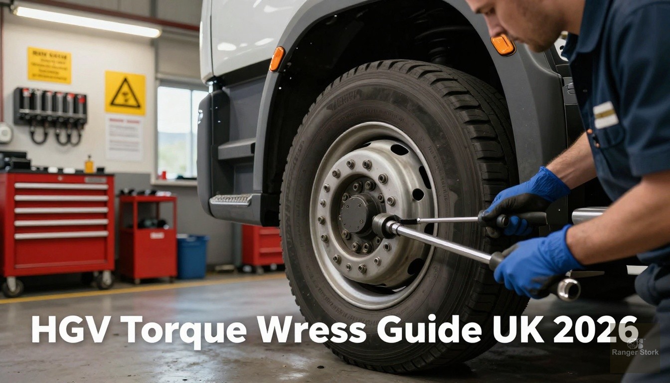 heavy-duty HGV torque wrench being used on commercial vehicle wheel nuts - UK workshop professional guide