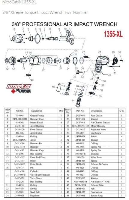 Aircat NitroCat 3/8" Xtreme Torque Mini Impact Wrench Twin Hammer AC1355XL